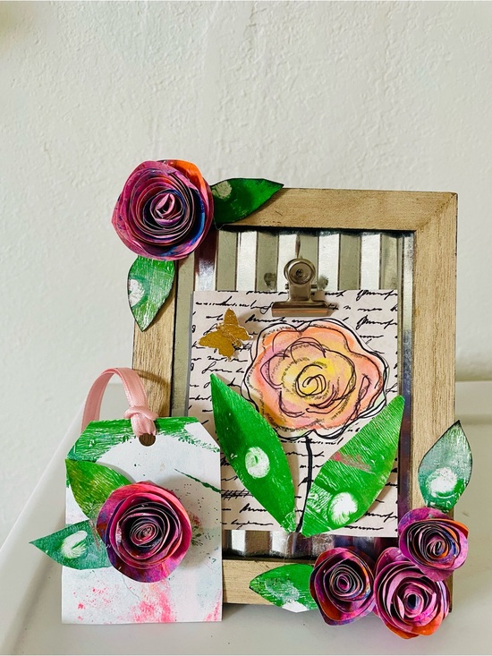 Hand Crafted Other - Floral frame with art & gift tag